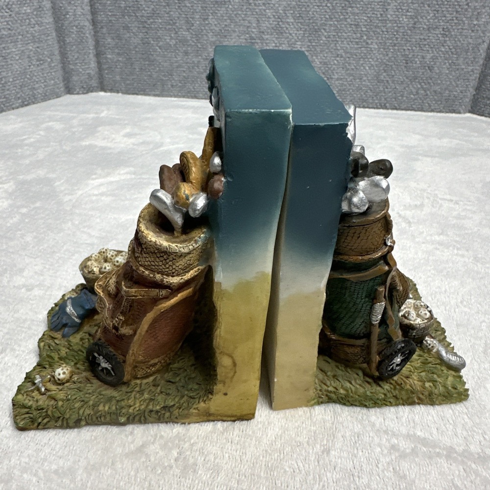Vintage Golf Theme Book Ends Bag Clubs Balls One Pair